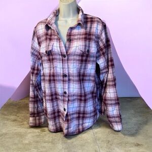 Plaid Button-Up Shirt - Purple and White